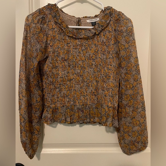 American Eagle Outfitters Yellow and Gray Floral Blouse - Picture 1 of 1